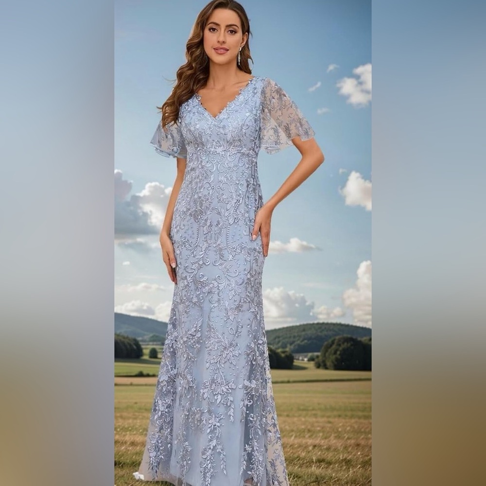 Elegant Blue Lace Maxi Dress